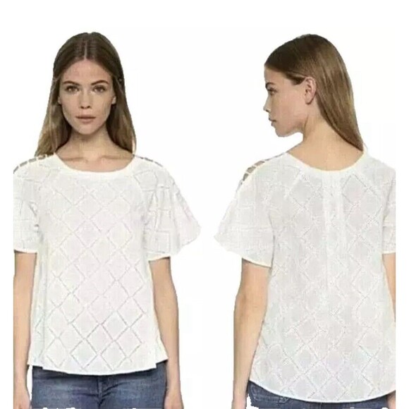 Madewell Small Women's White Embroidered Eyelet Cutout Sleeve Swing Top Blouse - Picture 2 of 7